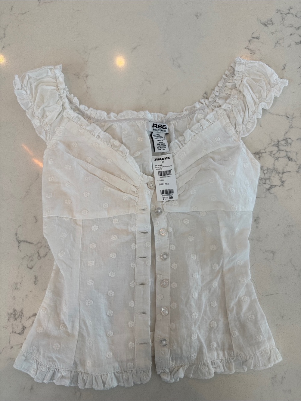 RSQ White Ruffled Eyelet Button-Front Women's Top